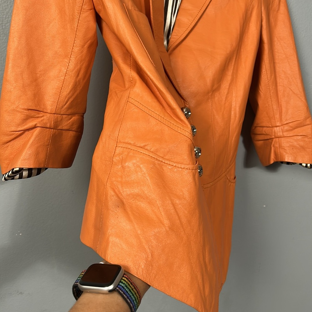 Aodier Orange Leather Women's Jacket size 40 XS to S - Picture 10 of 16